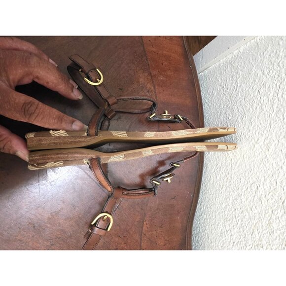 Coach Women's Signature Print Thong Sandals Brown/Gold Leather Size 8B - Picture 6 of 10